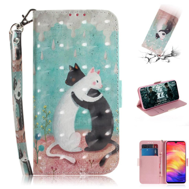 3D Coloured Drawing Horizontal Flip Leatherette Case with Holder & Card Slots & Wallet - Huawei P30(Black White Cat )