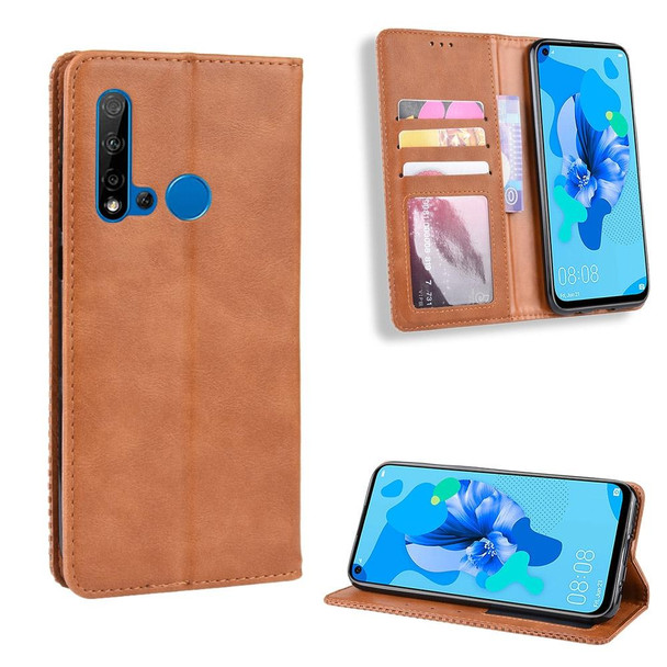 Magnetic Buckle Retro Crazy Horse Texture Horizontal Flip Leather Case for Huawei P20 lite (2019) / Nova 5i, with Holder & Card Slots & Photo Frame(Brown)