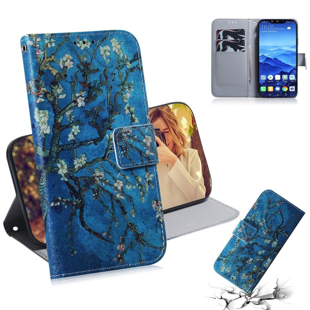 Apricot Flower Pattern Coloured Drawing Horizontal Flip Leatherette Case for Huawei Mate 20 Lite, with Holder & Card Slots & Wallet