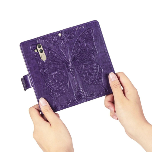Butterfly Love Flowers Embossing Horizontal Flip Leatherette Case for Huawei Mate 20 Lite, with Holder & Card Slots & Wallet (Dark Purple)