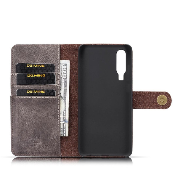 DG.MING Crazy Horse Texture Flip Detachable Magnetic Leatherette Case for Huawei P30, with Holder & Card Slots & Wallet (Grey)