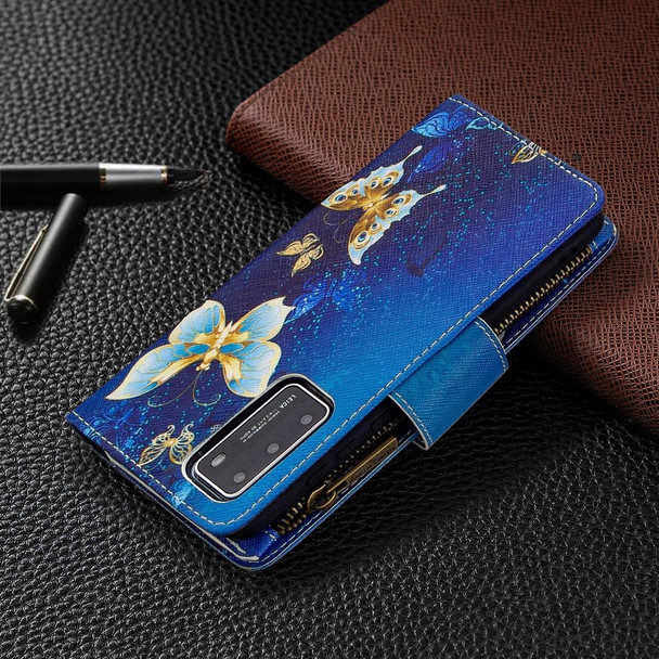 Huawei P40 Pro Colored Drawing Pattern Zipper Horizontal Flip Leather Case with Holder & Card Slots & Wallet(Golden Butterfly)