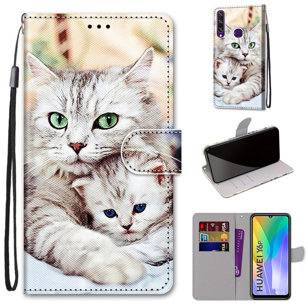 Huawei Y6p Coloured Drawing Cross Texture Horizontal Flip PU Leather Case with Holder & Card Slots & Wallet & Lanyard(Big Cat Holding Kitten)