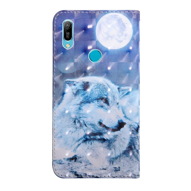 3D Painting Pattern Coloured Drawing Horizontal Flip TPU + PU Leatherette Case with Holder & Card Slots & Wallet - Huawei Y6 2019 / Y6 Pro 2019 /  Honor Play 8A(Moon Wolf)