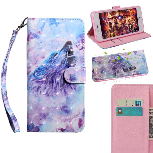 3D Painting Pattern Coloured Drawing Horizontal Flip TPU + PU Leatherette Case with Holder & Card Slots & Wallet - Huawei Y7 2019 / Y7 Pro 2019 / Y7 Prime 2019 / Enjoy 9(Roaring Wolf)