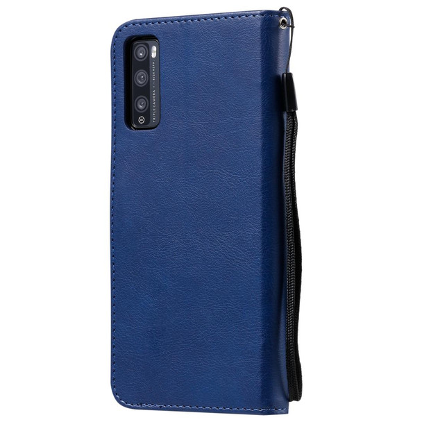 Huawei Enjoy Z Solid Color Horizontal Flip Protective Leather Case with Holder & Card Slots & Wallet & Photo Frame & Lanyard(Blue)