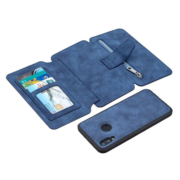 Huawei P Smart (2019) Detachable Frosted Magnetic Horizontal Flip Leather Case with Card Slots & Holder & Zipper Wallet & Photo Frame(Blue)