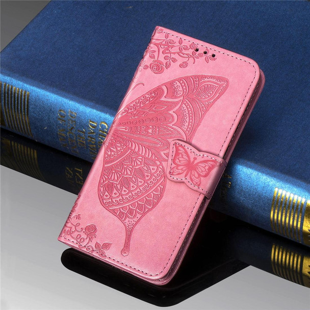 Butterfly Love Flowers Embossing Horizontal Flip Leatherette Case for Huawei Y9 Prime (2019), with Holder & Card Slots & Wallet & Lanyard(Pink)