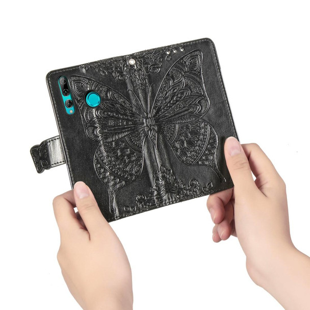 Butterfly Love Flowers Embossing Horizontal Flip Leatherette Case for Huawei Y9 Prime (2019), with Holder & Card Slots & Wallet & Lanyard(Black)