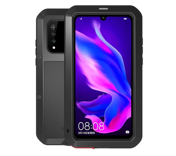 LOVE MEI Powerful Dustproof Shockproof Splashproof Metal + Silicone Combination Case for Huawei P30 Lite (Black)