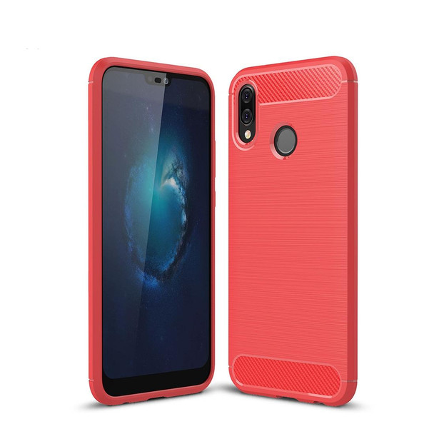 Huawei P20 Lite Brushed Texture Carbon Fiber Shockproof TPU Protective Back Case (Red)