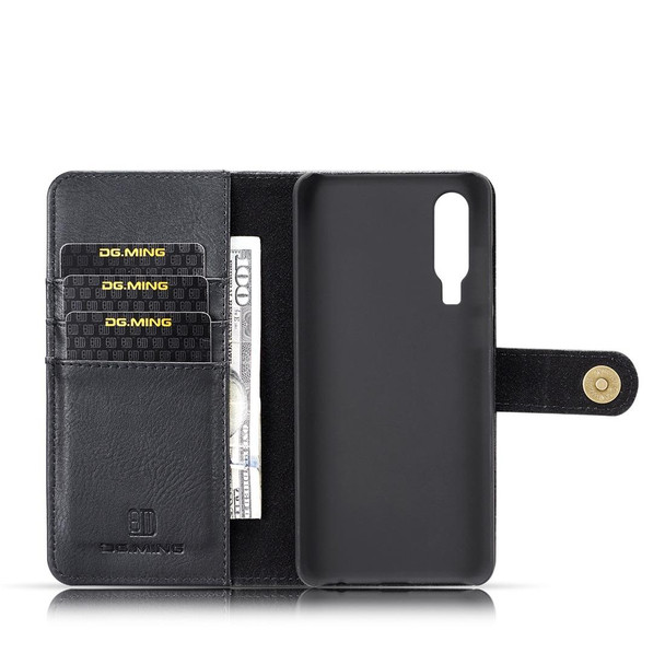 DG.MING Crazy Horse Texture Flip Detachable Magnetic Leatherette Case for Huawei P30, with Holder & Card Slots & Wallet (Black)