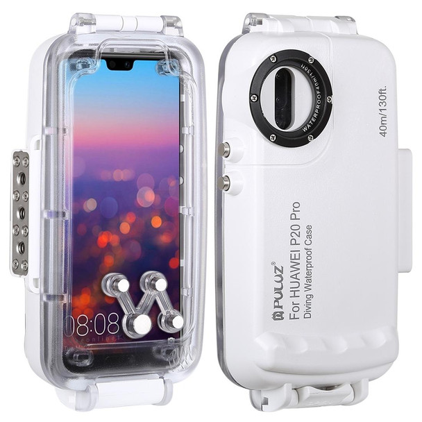 PULUZ PULUZ 40m/130ft Waterproof Diving Case for Huawei P20 Pro, Photo Video Taking Underwater Housing Cover(White)