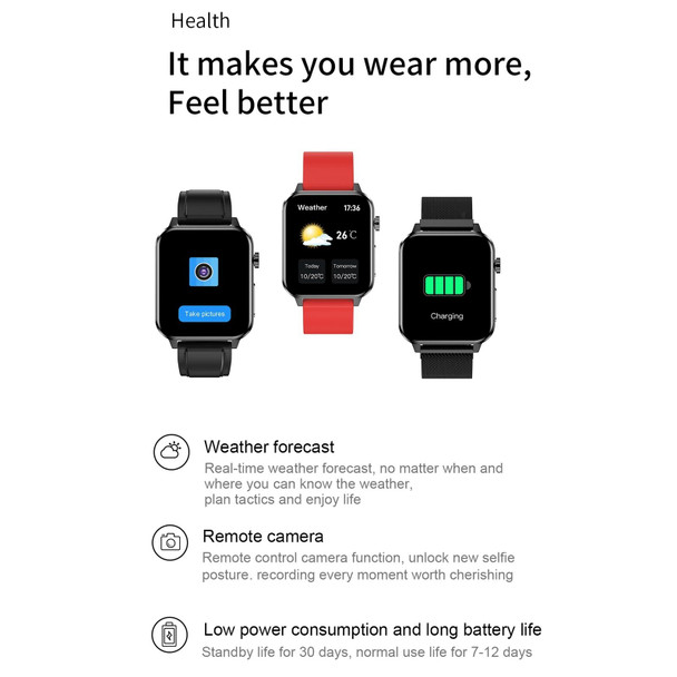 E86 1.7 inch TFT Color Screen IP68 Waterproof Smart Watch, Support Blood Oxygen Monitoring / Body Temperature Monitoring / AI Medical Diagnosis, Style: Leatherette Strap(Black)