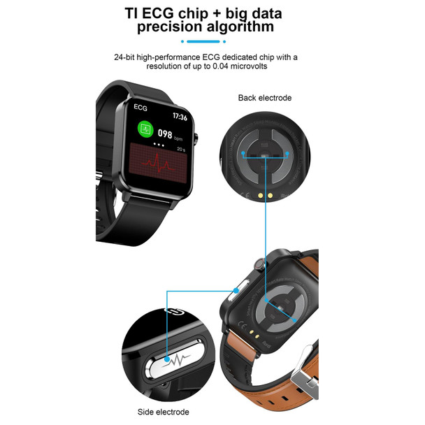 E86 1.7 inch TFT Color Screen IP68 Waterproof Smart Watch, Support Blood Oxygen Monitoring / Body Temperature Monitoring / AI Medical Diagnosis, Style: Leatherette Strap(Black)