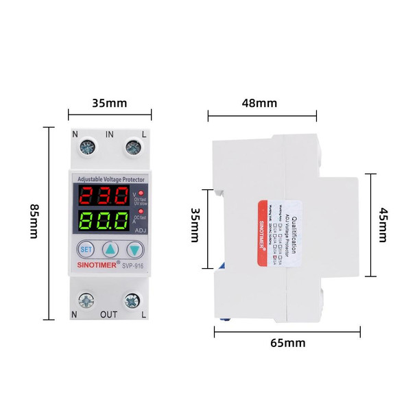 SINOTIMER SVP-916 Adjustable Self-resetting Over-voltage Under-voltage Protector, Current: 40A