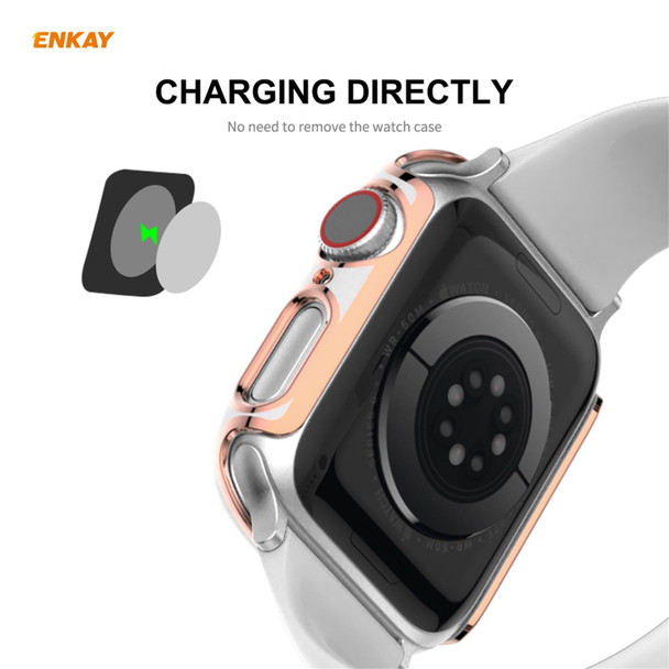 ENKAY Hat-Prince Full Coverage Electroplated PC Case + Tempered Glass Protector for Apple Watch Series 6 / 5 / 4 / SE 44mm(White+Silver)