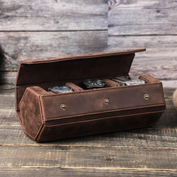 CONTACTS FAMILY Vintage Crazy Horse Leatherette Detachable Portable Watch Storage Box(Brown)