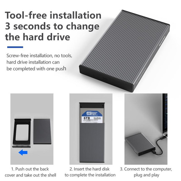 Blueendless 2.5 inch Mobile Hard Disk Box SATA Serial Port USB3.0 Free Tool SSD, Style: MR23F-C Port