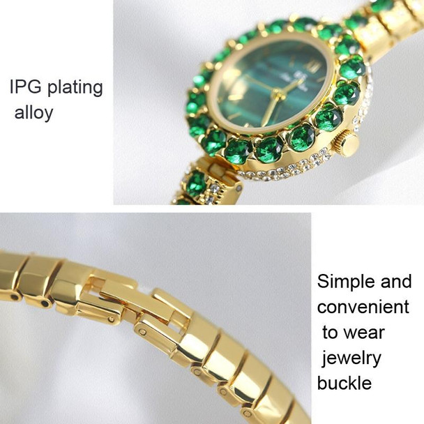 BS Bee Sister FA1698 Ladies Simple Temperament Retro Malachite Texture Small Green Watch(Gold)