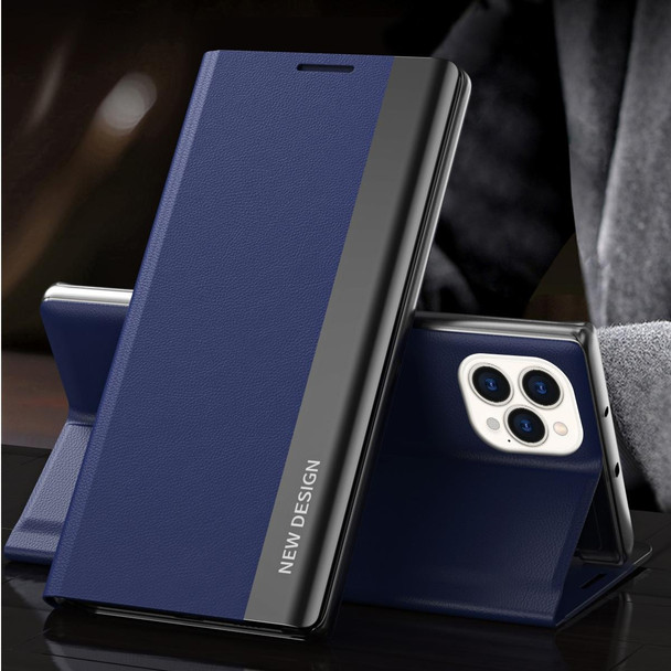 Side Electroplated Magnetic Ultra-Thin Horizontal Flip Leather Case with Holder - iPhone 13 Pro Max(Dark Blue)