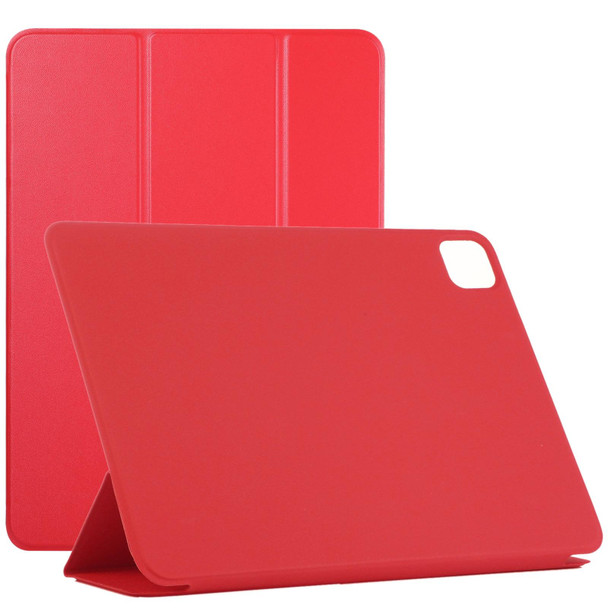 iPad Pro 12.9 inch(2020) Horizontal Flip Ultra-thin Double-sided Clip Non-buckle Magnetic PU Leather Tablet Case With Three-folding Holder & Sleep / Wake-up Function(Red)