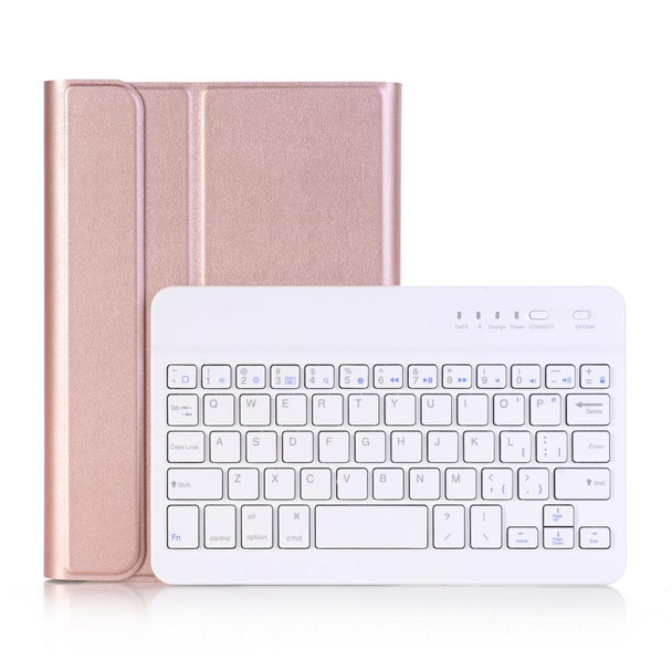 A05 Bluetooth 3.0 Ultra-thin ABS Detachable Bluetooth Keyboard Leatherette Tablet Case for iPad mini 5, with Holder(Rose Gold)