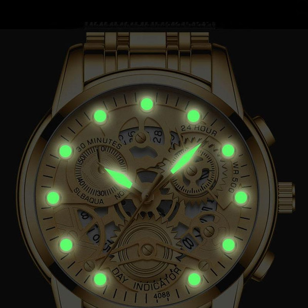 FNGEEN 4088 Men Hollow Quartz Watch Student Waterproof Luminous Watch(Brown Leatherette Full Golden Surface)