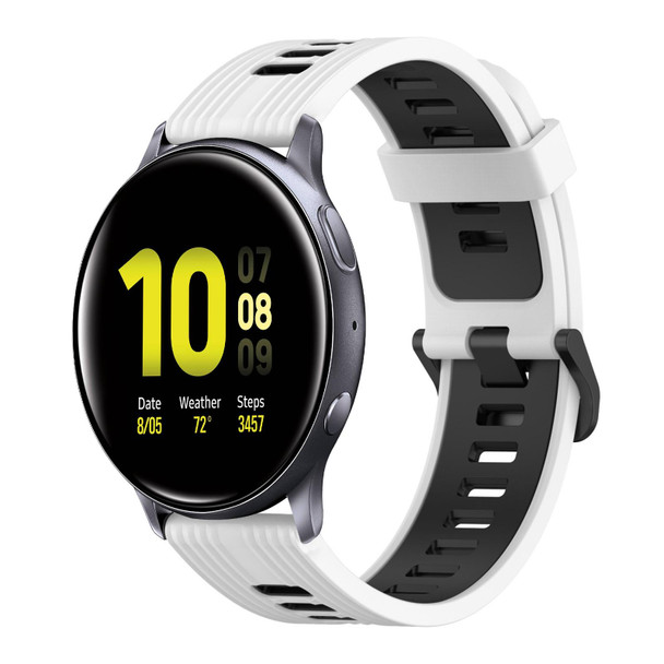 Samsung Galaxy Watch Active 2 44mm 20mm Vertical Pattern Two-Color Silicone Watch Band(White+Black)