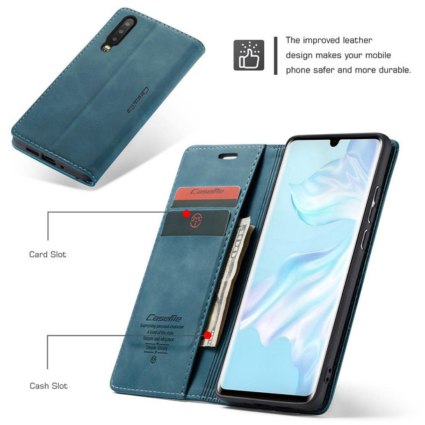 CaseMe-013 Multifunctional Retro Frosted Horizontal Flip Leatherette Case for Huawei P30, with Card Slot & Holder & Wallet (Blue)