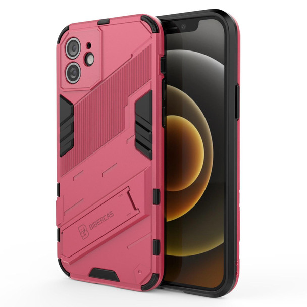 Punk Armor 2 in 1 PC + TPU Shockproof Case with Invisible Holder - iPhone 12(Light Red)