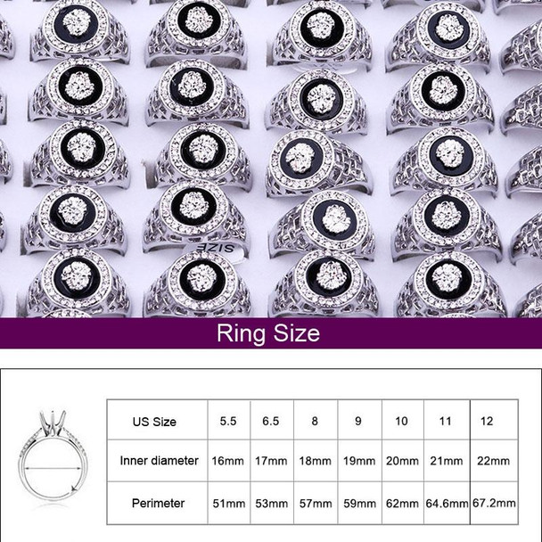 Hip Hop Platinum Plated Lion Head Rhinestone Ring for Men, US Size: 8, Inner Diameter: 18mm, Perimeter: 57mm(Silver)