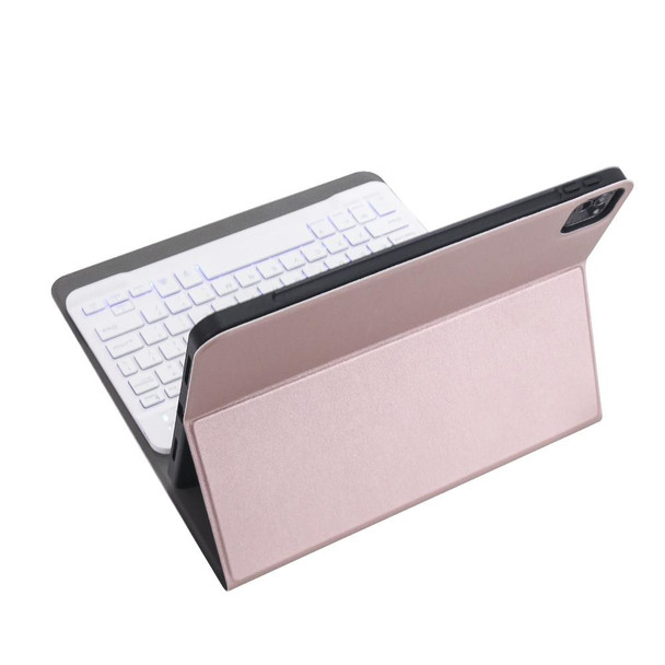 A11BS 2020 Ultra-thin ABS Detachable Bluetooth Keyboard Tablet Case for iPad Pro 11 inch (2020), with Backlight & Pen Slot & Holder (Rose Gold)