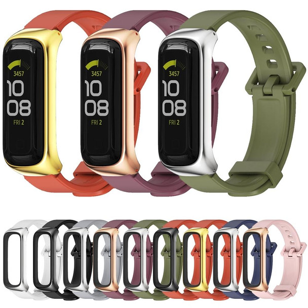 Samsung Galaxy Fit 2 MIJOBS Metal Case Silicone Watch Band(Army Green Silver)