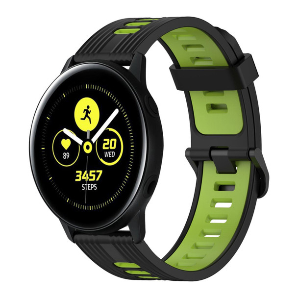 Samsung Galaxy Watch Active 40mm 20mm Vertical Pattern Two-Color Silicone Watch Band(Black+Green)