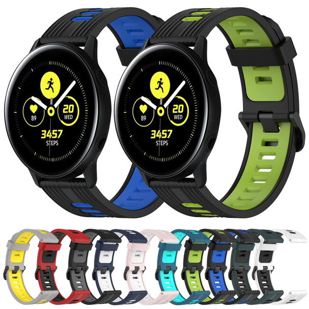 Samsung Galaxy Watch Active 40mm 20mm Vertical Pattern Two-Color Silicone Watch Band(Black+Green)