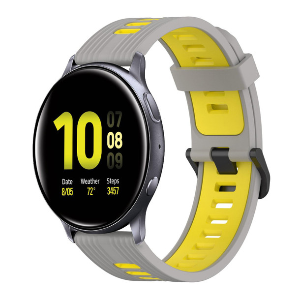 Samsung Galaxy Watch Active 2 40mm 20mm Vertical Pattern Two-Color Silicone Watch Band(Grey+Yellow)