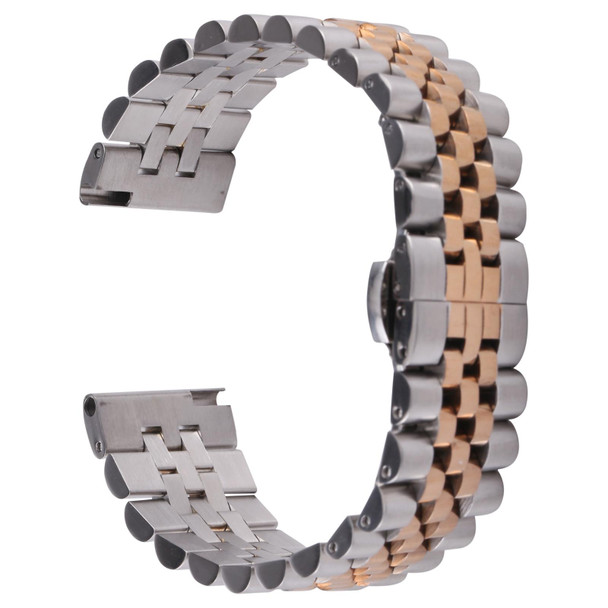 20mm Five-bead Stainless Steel Watch Band(Silver Rose Gold)