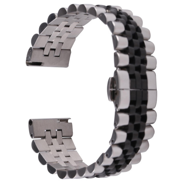 20mm Five-bead Stainless Steel Watch Band(Silver Black)