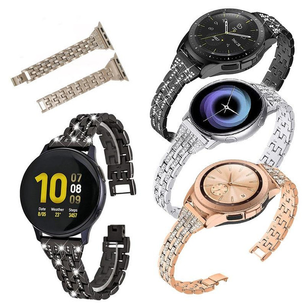 22mm - Samsung Smart Watch Double Rows Diamond Steel Watch Band(Black)