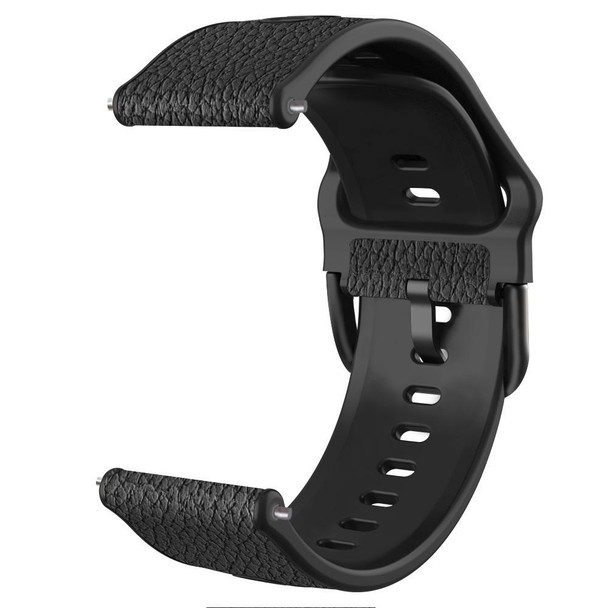 20mm Two-layer Cowhide Leatherette Watch Band(Black)