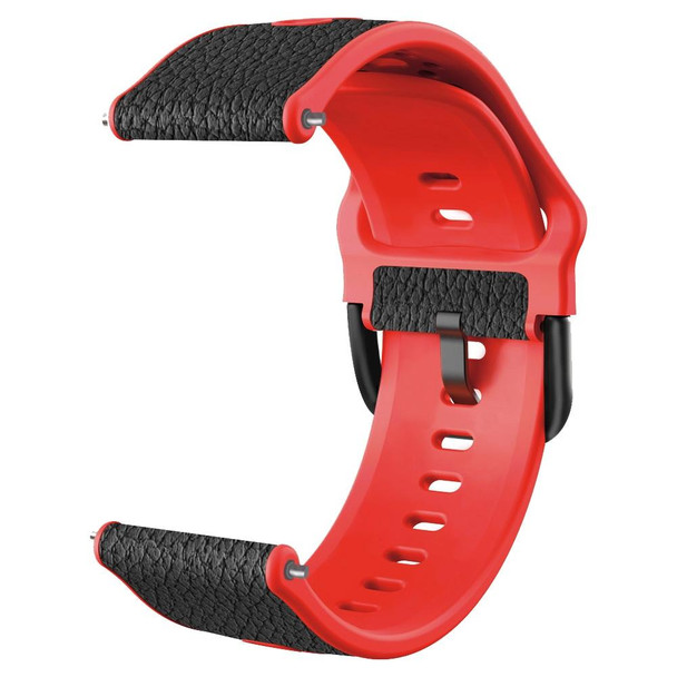 20mm Two-layer Cowhide Leatherette Watch Band(Black Red)