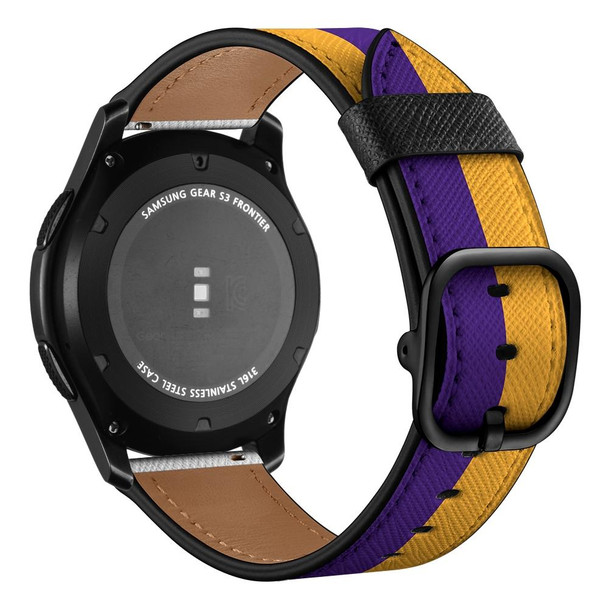 22mm - Samsung Galaxy Watch 46mm / Huawei Watch 3 / 3 Pro Universal Printed Leatherette Watch Band(Yellow Purple Stripes)