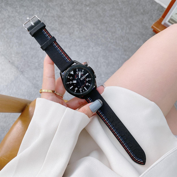 22mm - Samsung / Huawei Smart Watch Universal Three Lines Canvas Watch Band(Black)