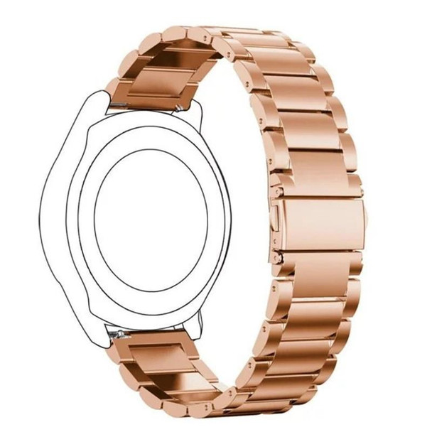 22mm Three Flat Buckle Stainless Steel Replacement Watchband for Huawei Watch GT2 Pro / Amazfit GTR 2(Rose Gold)