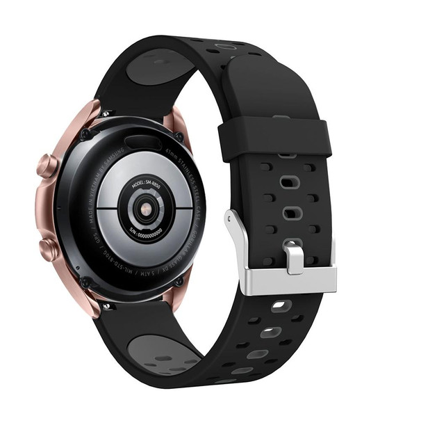 Samsung Galaxy Watch 3 41mm Three Row Holes Silicone Watch Band(Black Grey)