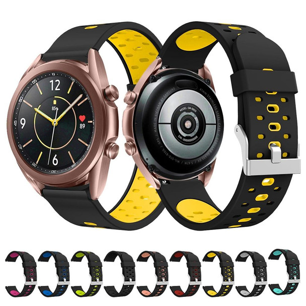 Samsung Galaxy Watch 3 41mm Three Row Holes Silicone Watch Band(Black Pink)