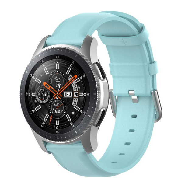 Samsung Galaxy Watch 3 45mm 22mm Leather Strap with Round Tail Buckle(Light Blue)
