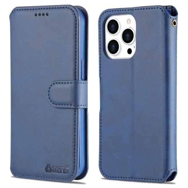 AZNS Calf Texture Flip Leatherette Phone Case - iPhone 14 Pro(Blue)