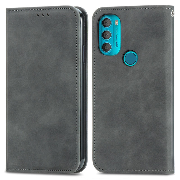 Motorola Moto G71 5G Retro Skin Feel Magnetic Horizontal Flip Leather Phone Case(Grey)